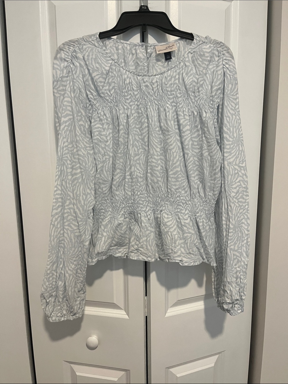 Universal Thread Pale Blue Printed Smocked Waist Peasant Blouse